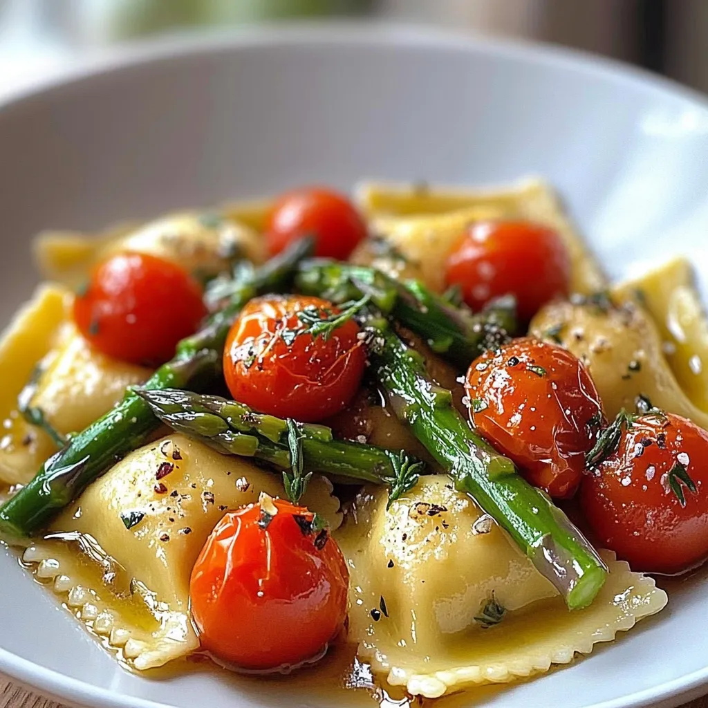 Ravioli with Tomatoes, Asparagus, Garlic & Herbs Recipe