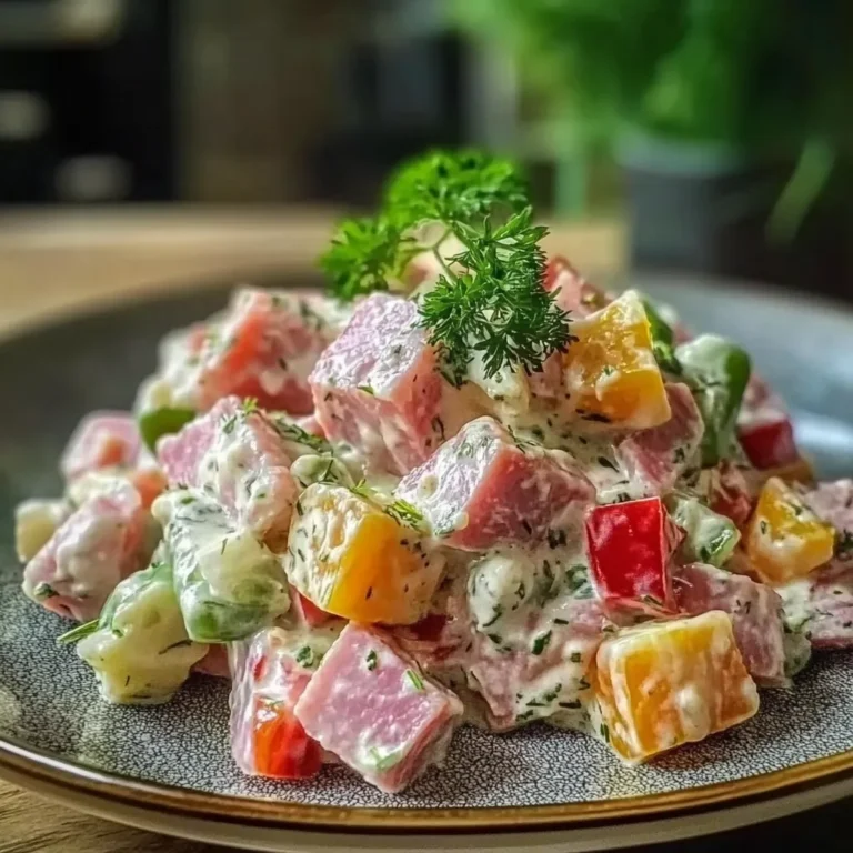 SAVORY CREAMY HAM SALAD WITH CRUNCHY VEGETABLES AND HERBS