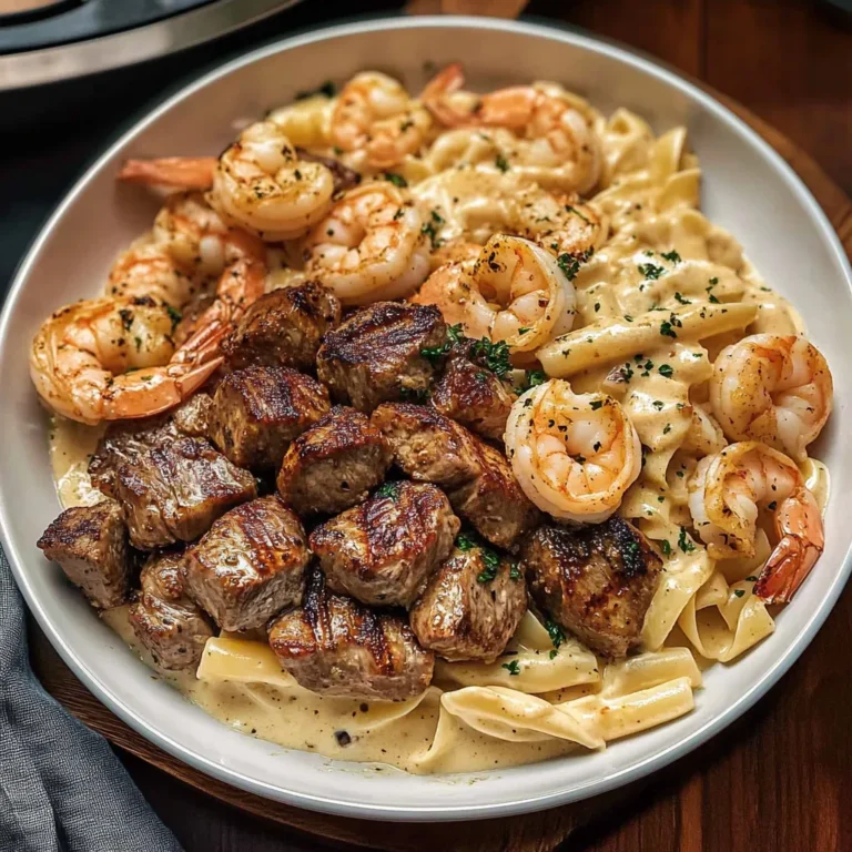 Blackened Steak and Shrimp Alfredo