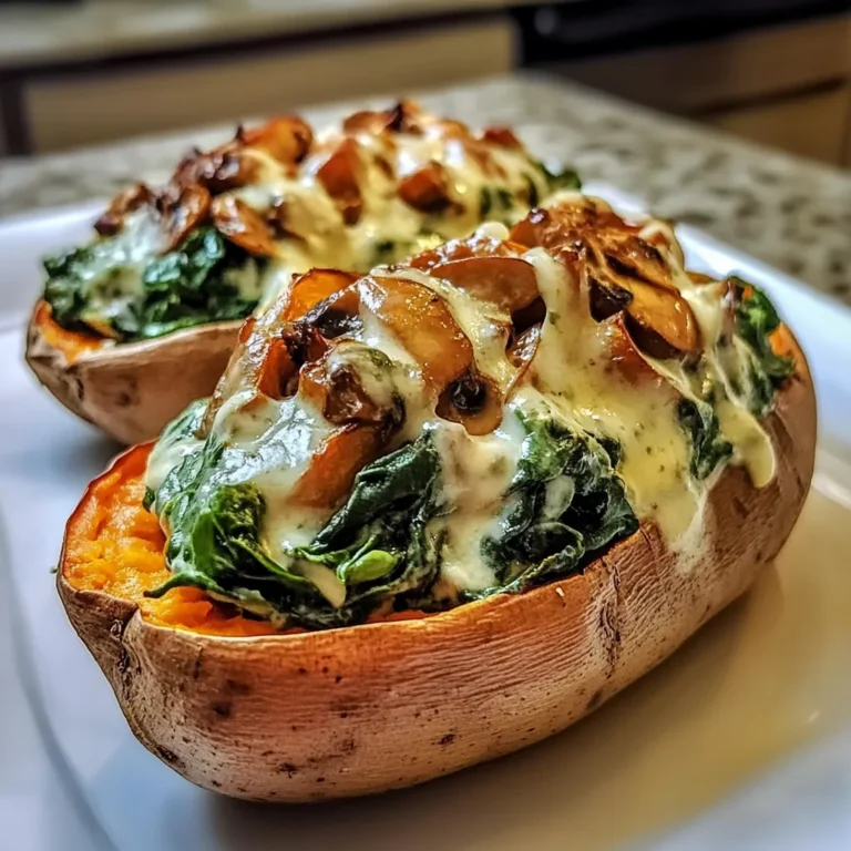 Creamy Mushroom Spinach Stuffed Sweet Potatoes Delight You!