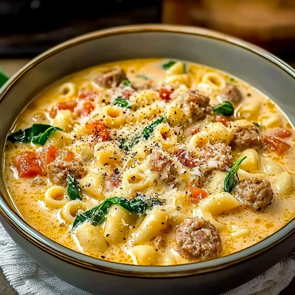 Creamy Parmesan Italian Sausage Ditalini Soup