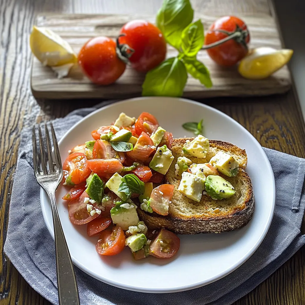 Easy Tomato Avocado Feta Bruschetta