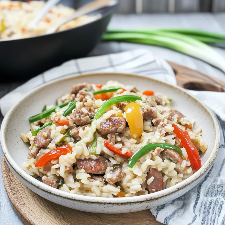 ITALIAN SAUSAGE BELL PEPPER AND GARLIC SCAPE RISOTTO