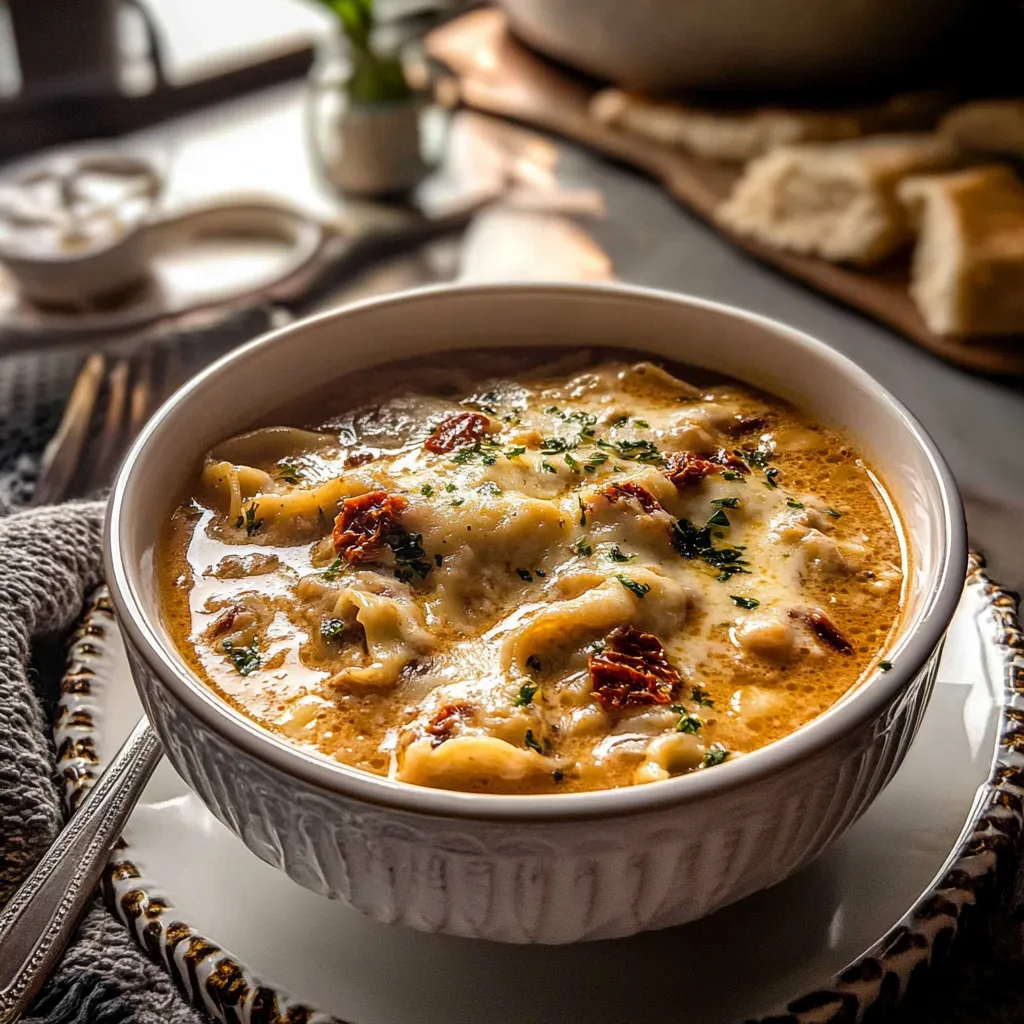 Crockpot Creamy Sun-Dried Tomato Lasagna Soup