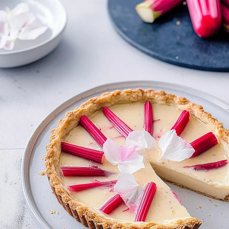 White chocolate and rhubarb tart